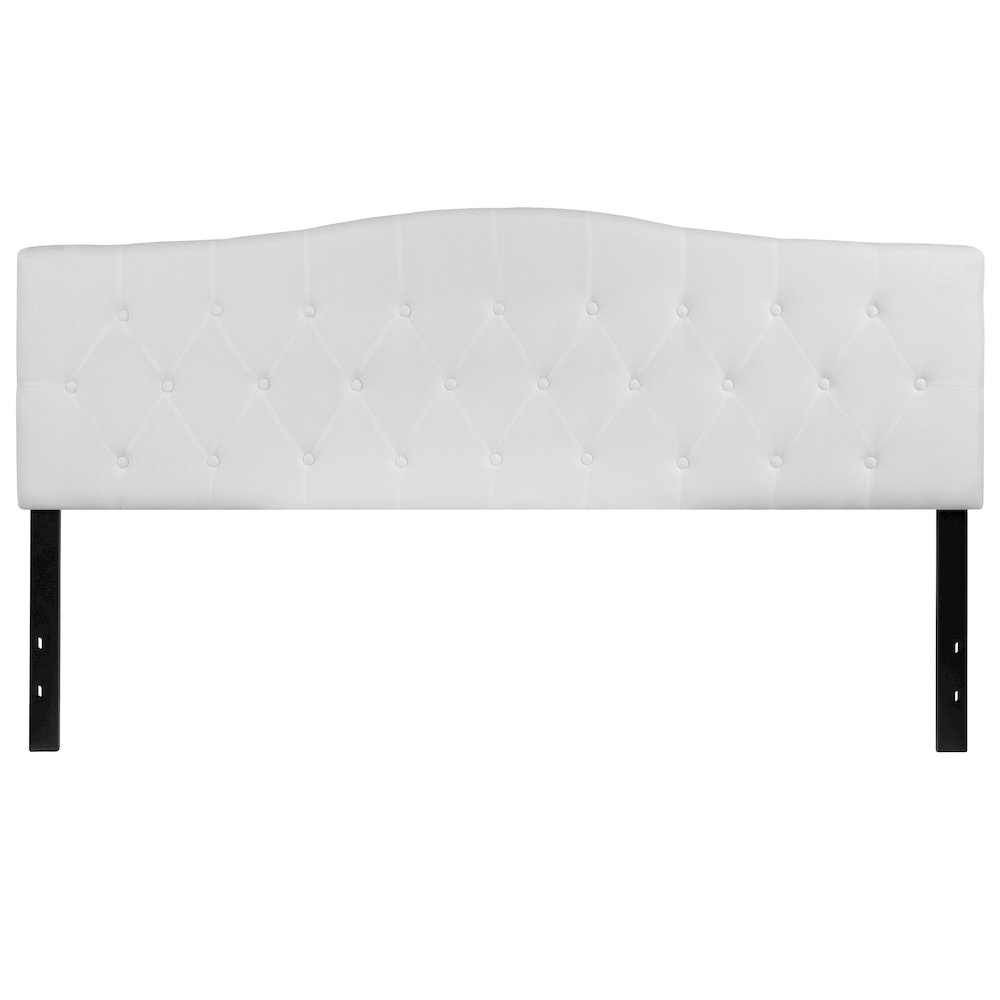 Arched Button Tufted Upholstered King Size Headboard in White Fabric. Picture 1
