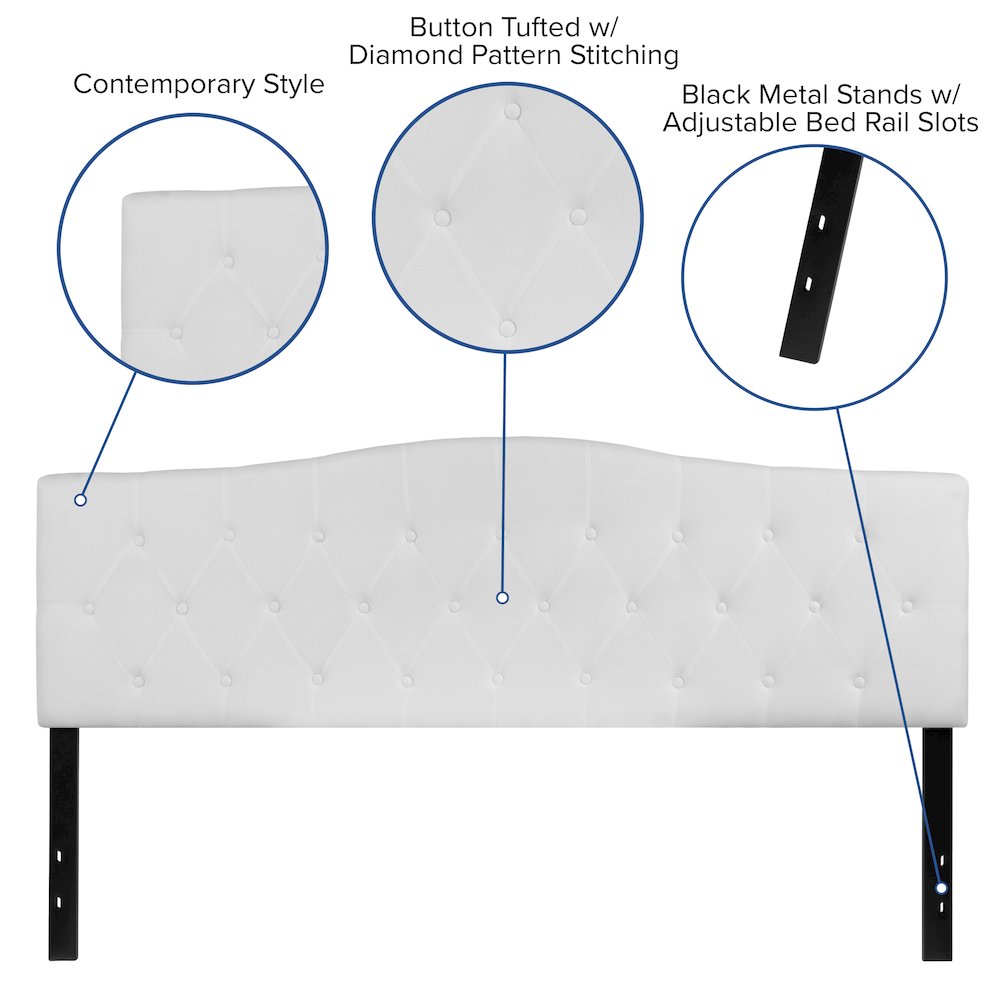 Tufted Upholstered King Size Headboard in White Fabric. Picture 4