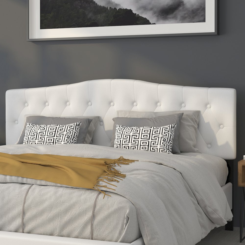 Arched Button Tufted Upholstered King Size Headboard in White Fabric. Picture 3