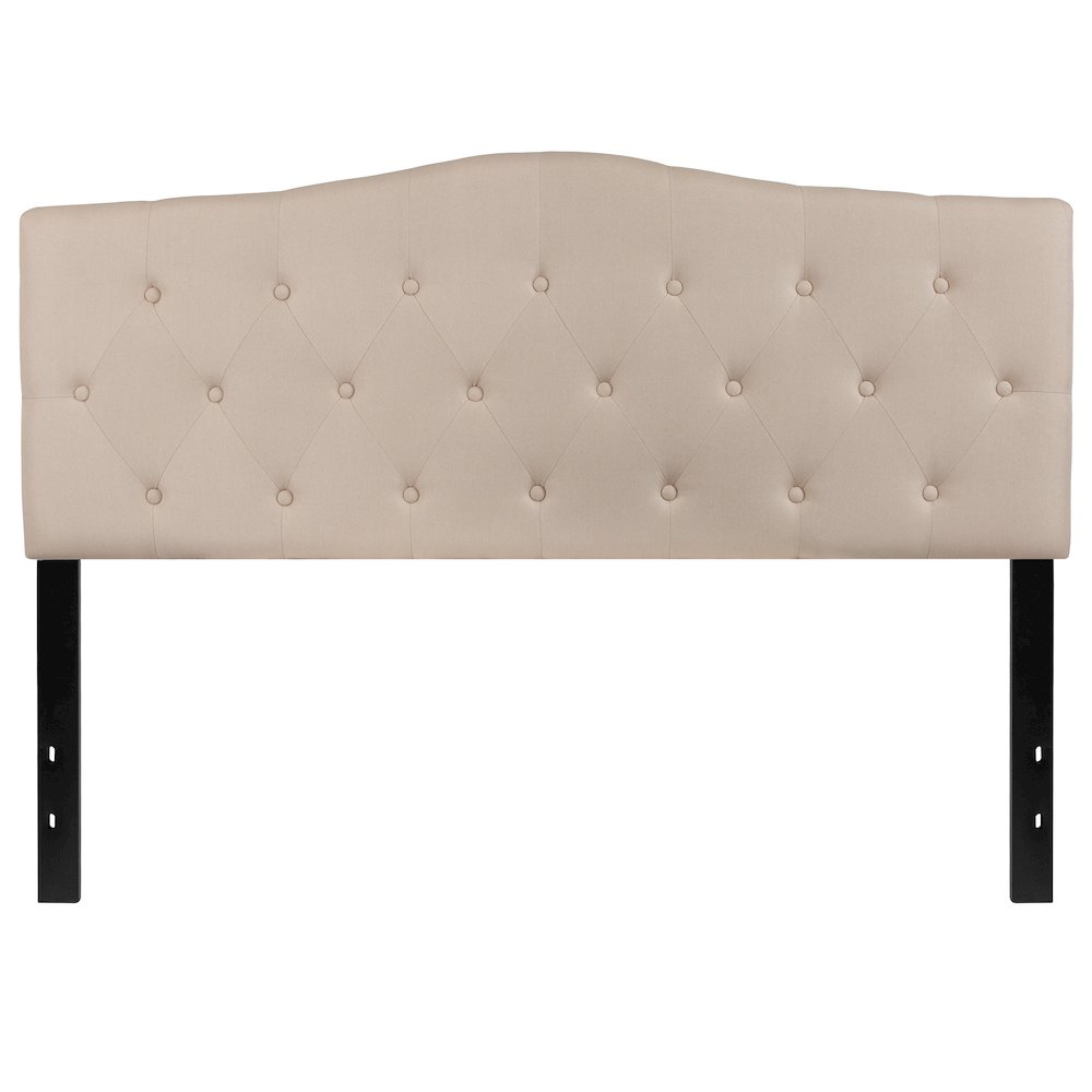 Tufted Upholstered Queen Size Headboard in Beige Fabric. Picture 1