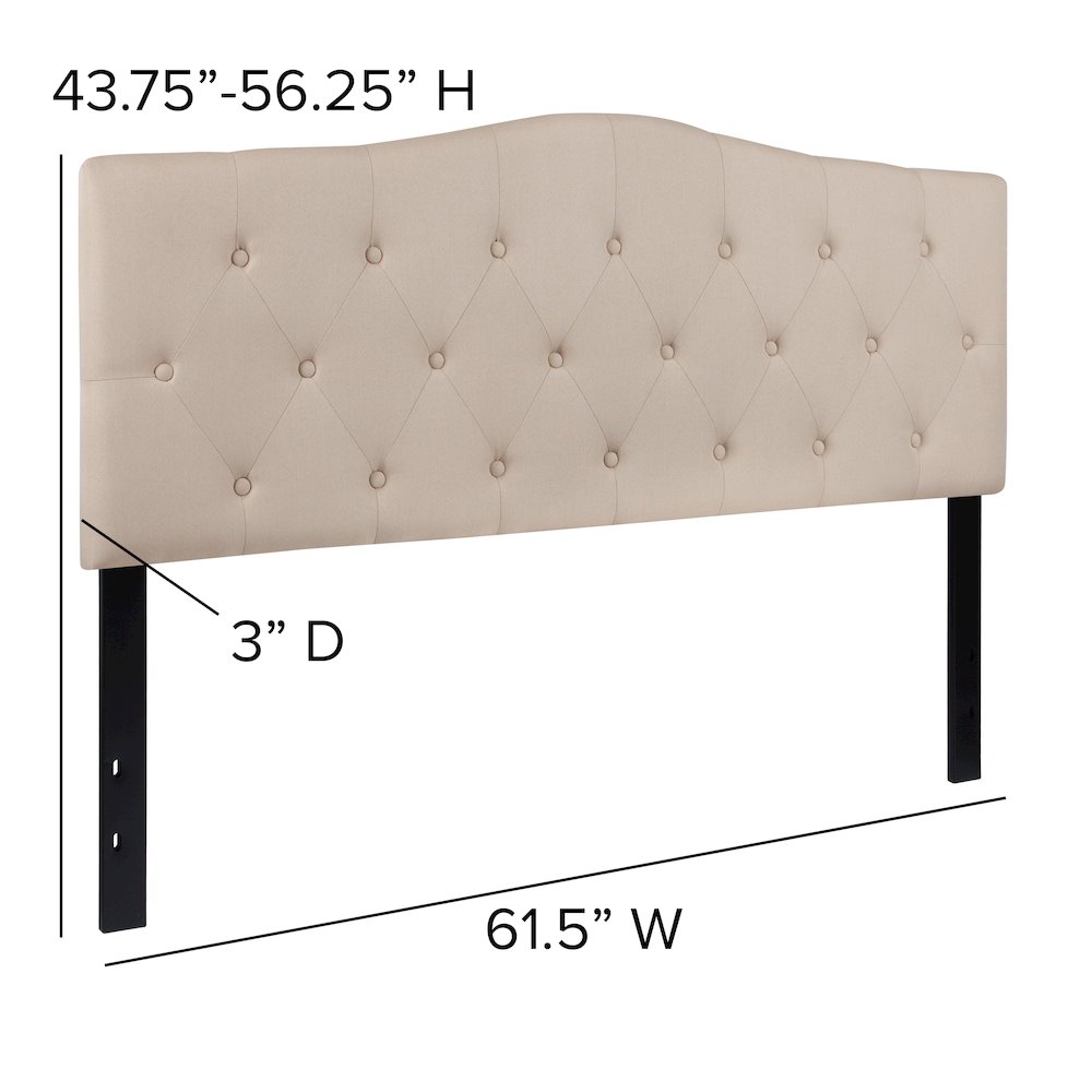 Tufted Upholstered Queen Size Headboard in Beige Fabric. Picture 6