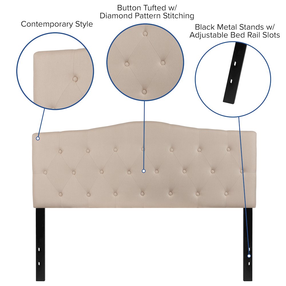 Tufted Upholstered Queen Size Headboard in Beige Fabric. Picture 5