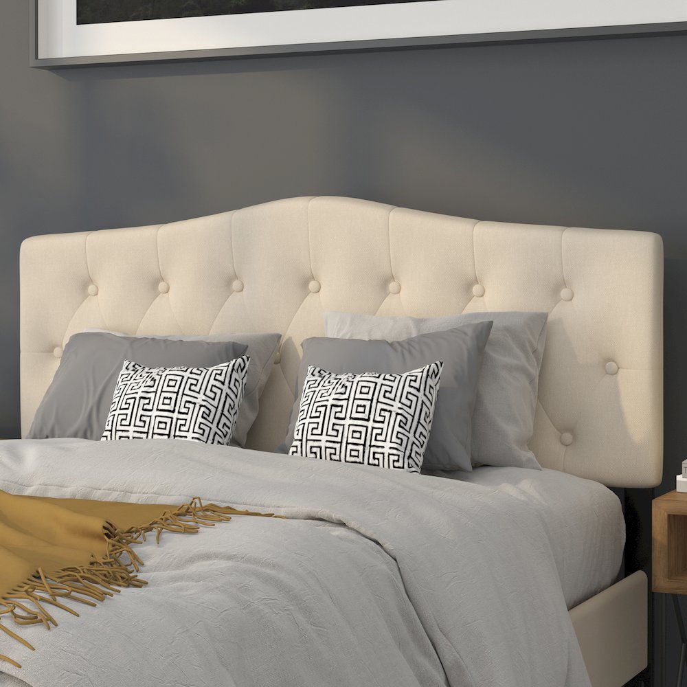 Tufted Upholstered Queen Size Headboard in Beige Fabric. Picture 3