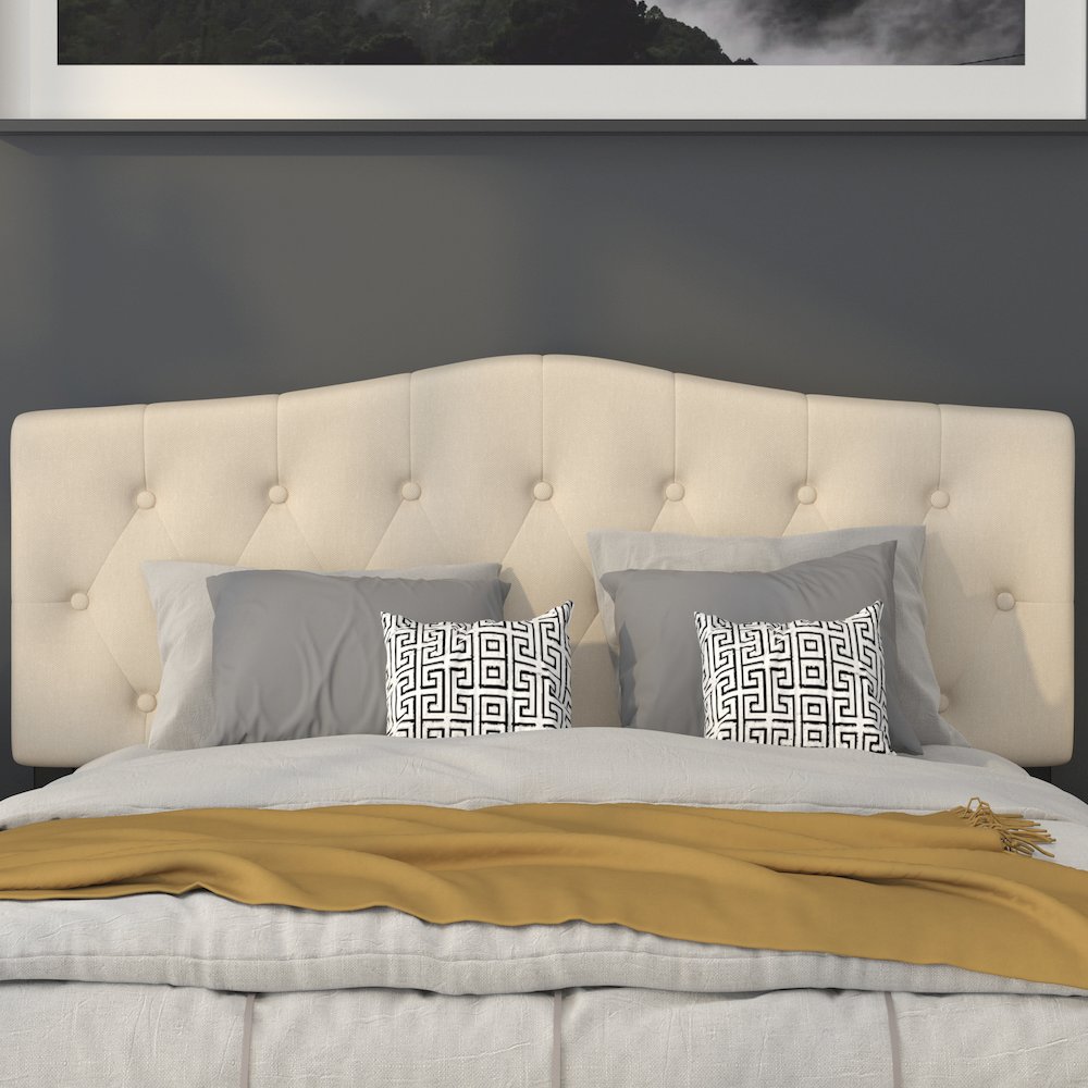 Tufted Upholstered Queen Size Headboard in Beige Fabric. Picture 7