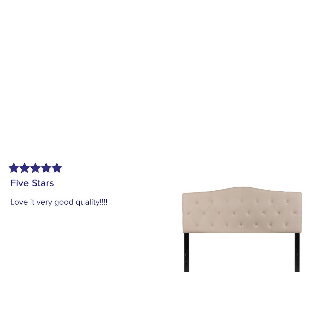 Tufted Upholstered Queen Size Headboard in Beige Fabric. Picture 4