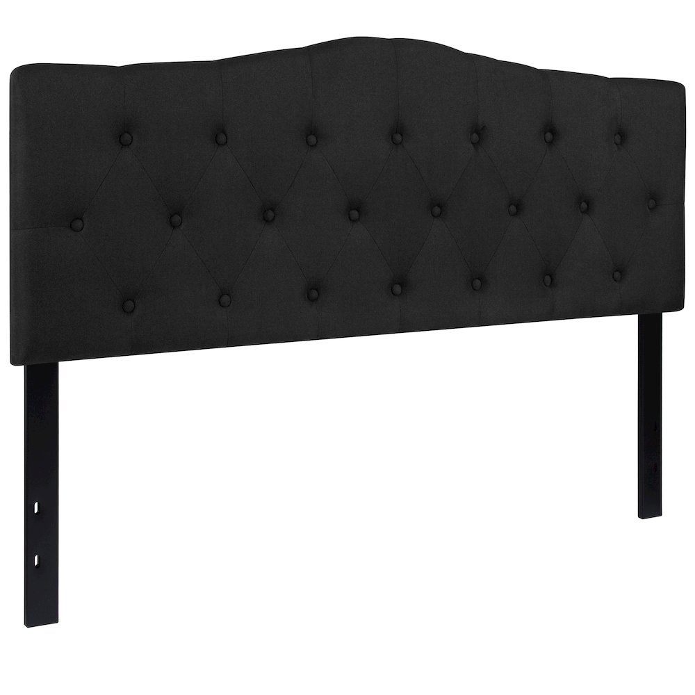 Tufted Upholstered Queen Size Headboard in Black Fabric. Picture 1