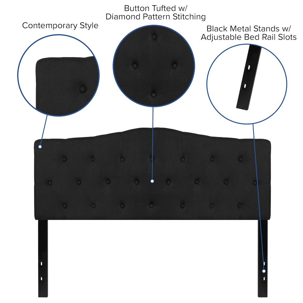 Tufted Upholstered Queen Size Headboard in Black Fabric. Picture 5