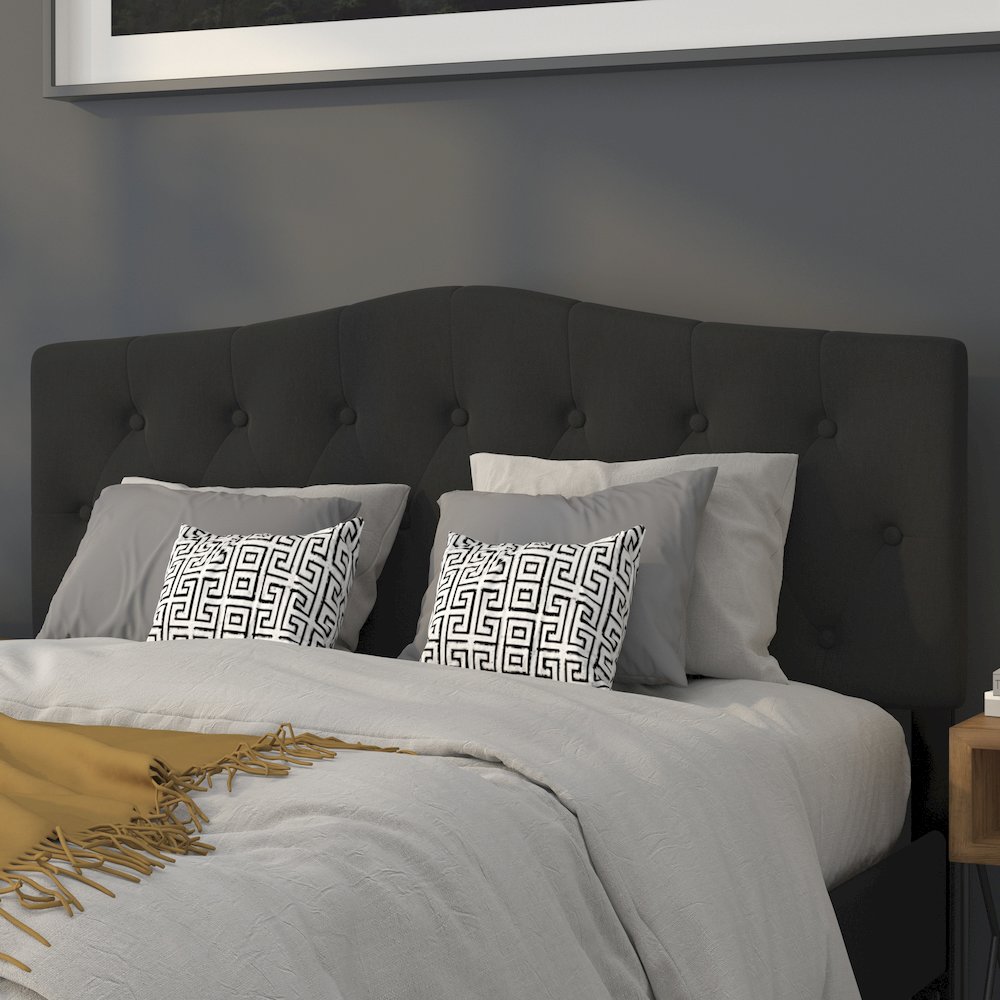 Tufted Upholstered Queen Size Headboard in Black Fabric. Picture 2