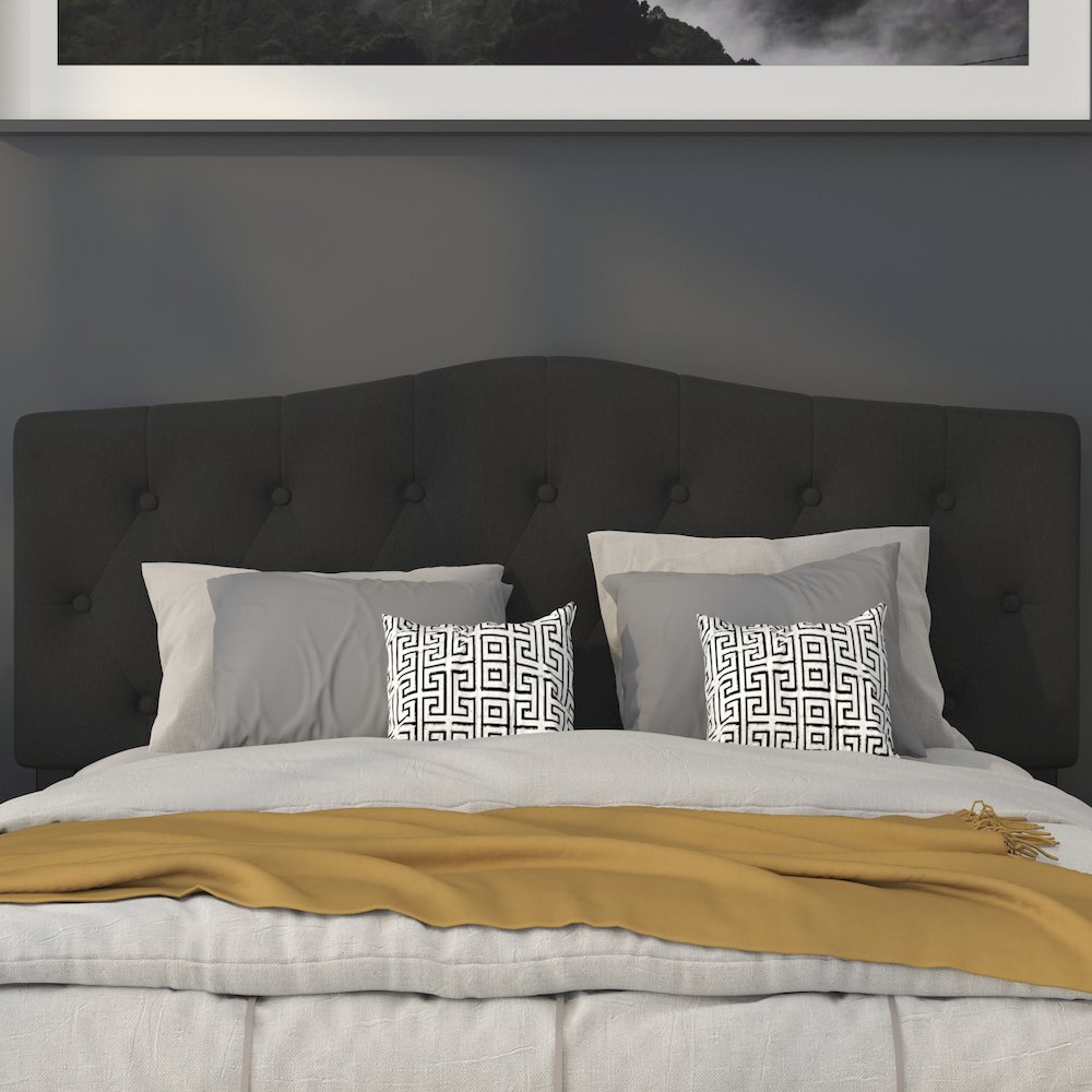 Tufted Upholstered Queen Size Headboard in Black Fabric. Picture 7