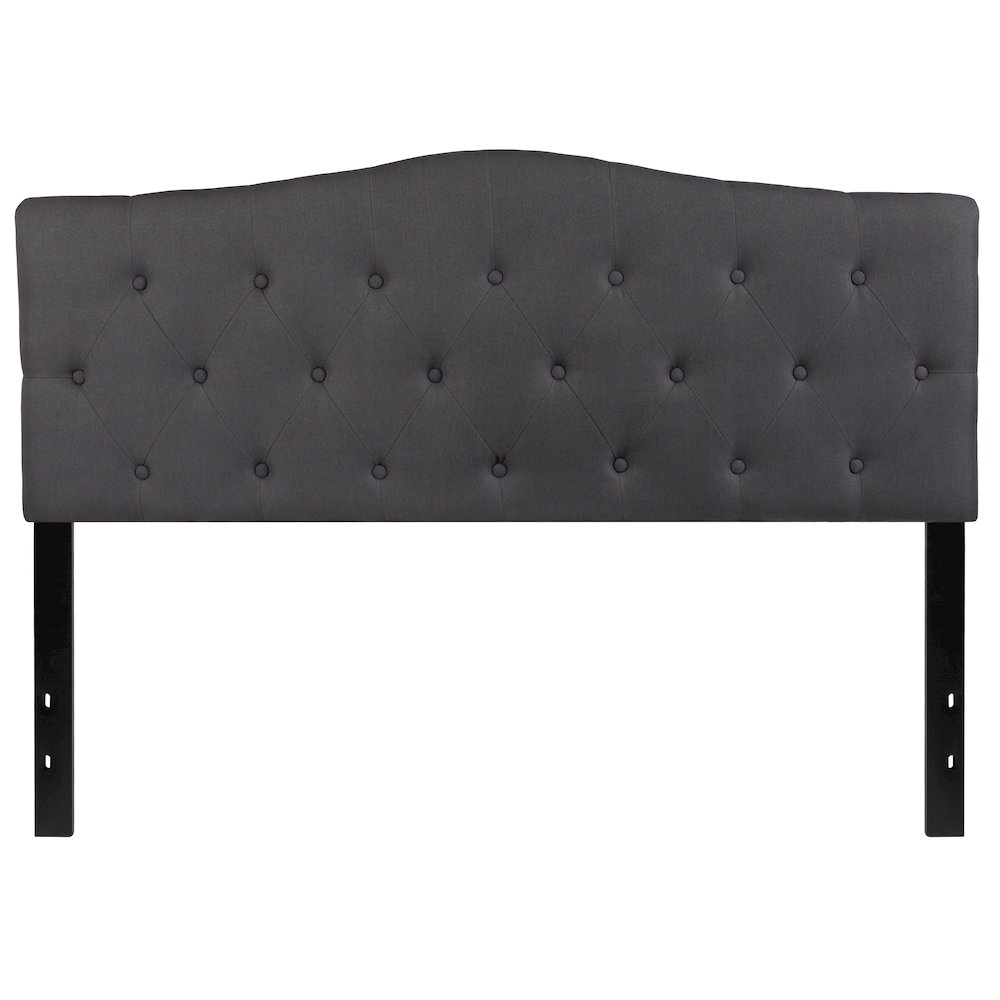 Tufted Upholstered Queen Size Headboard in Dark Gray Fabric. Picture 10