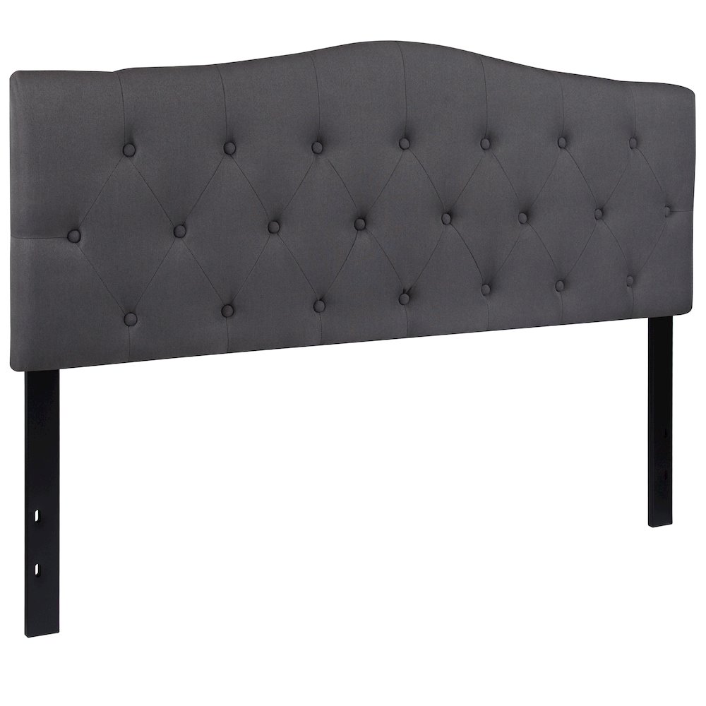 Tufted Upholstered Queen Size Headboard in Dark Gray Fabric. Picture 1