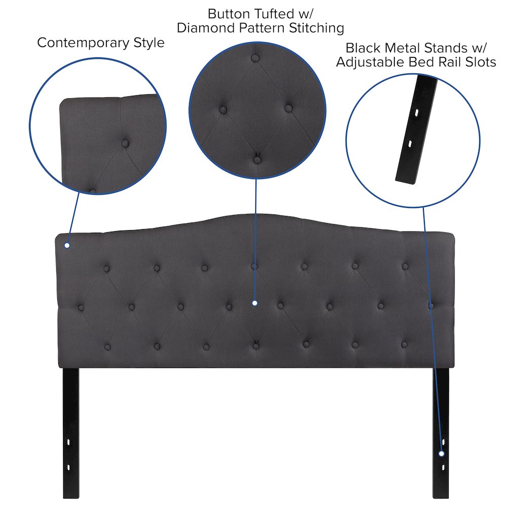 Tufted Upholstered Queen Size Headboard in Dark Gray Fabric. Picture 5