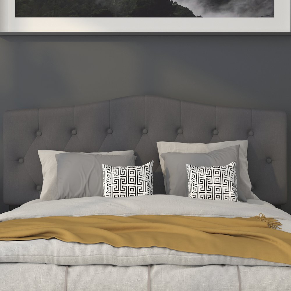 Tufted Upholstered Queen Size Headboard in Dark Gray Fabric. Picture 7