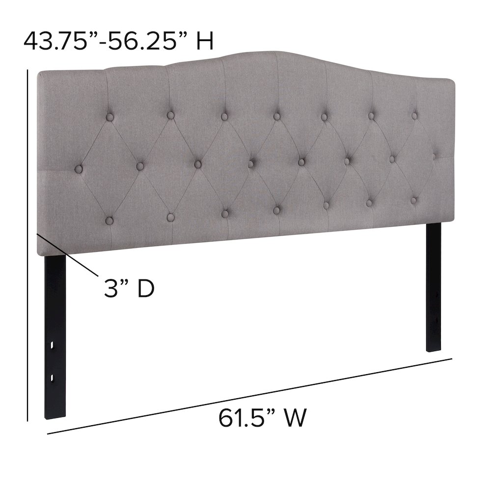 Tufted Upholstered Queen Size Headboard in Light Gray Fabric. Picture 6