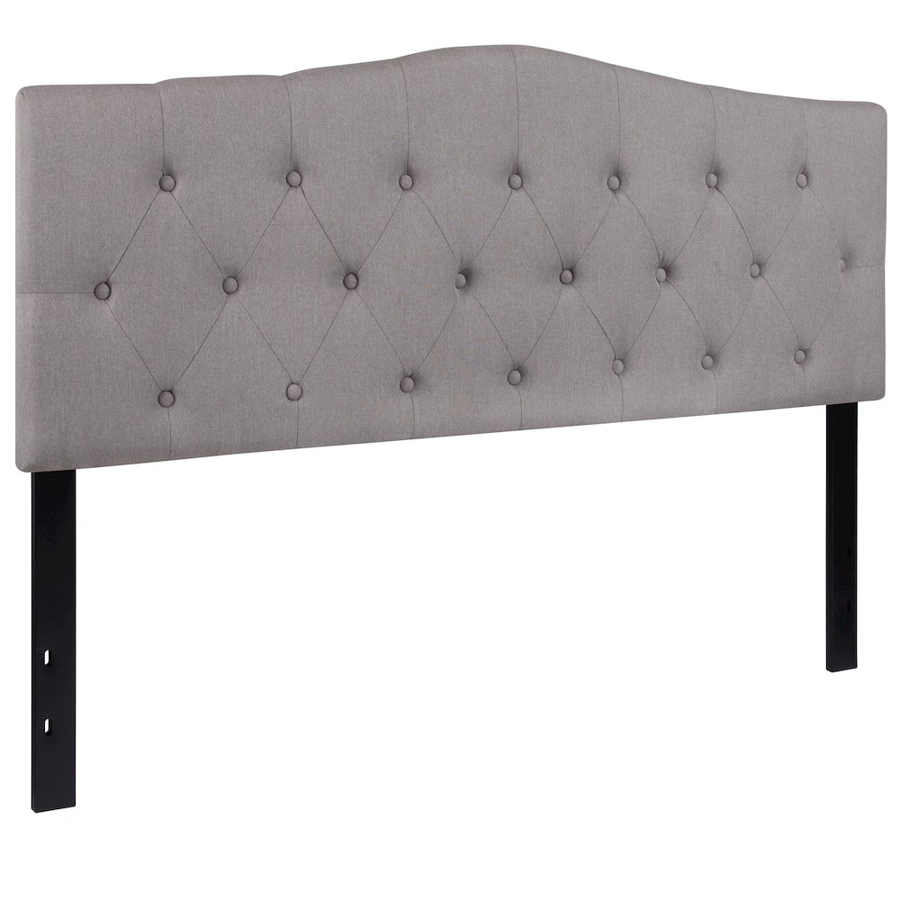 Tufted Upholstered Queen Size Headboard in Light Gray Fabric. Picture 1