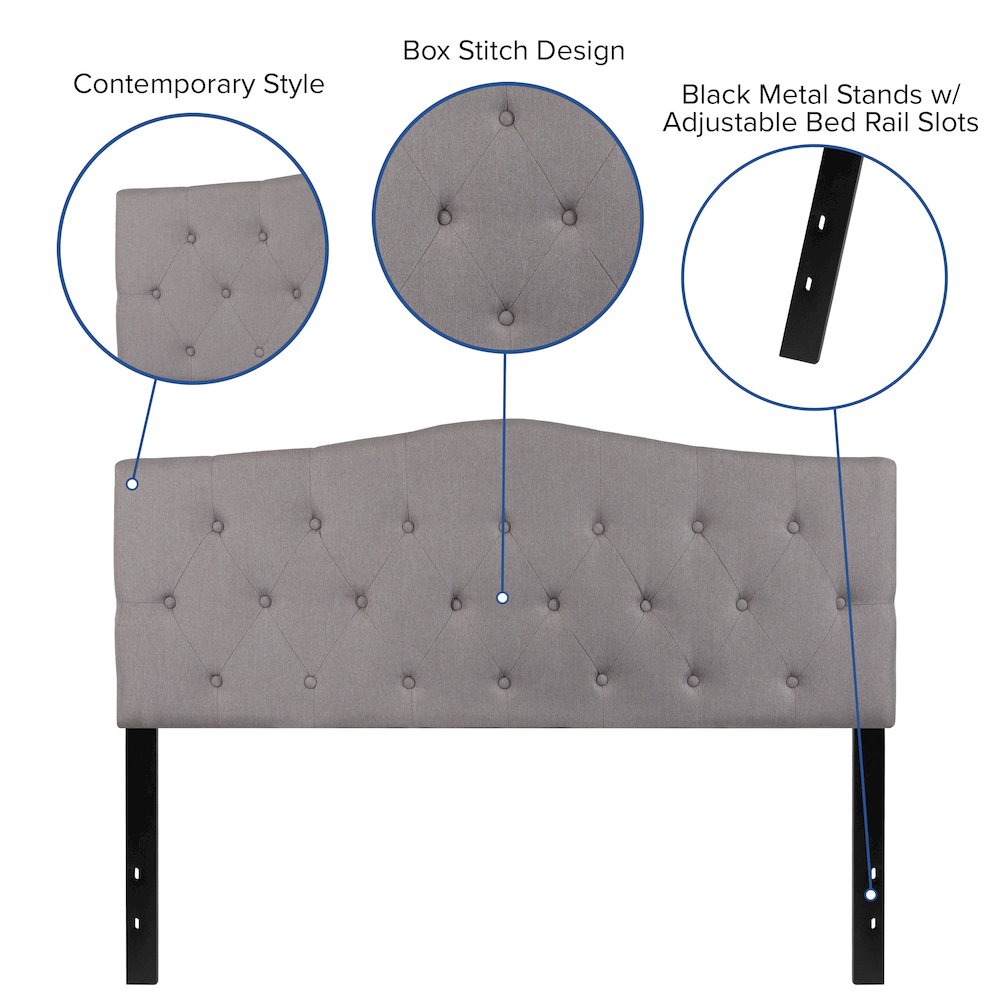 Tufted Upholstered Queen Size Headboard in Light Gray Fabric. Picture 5