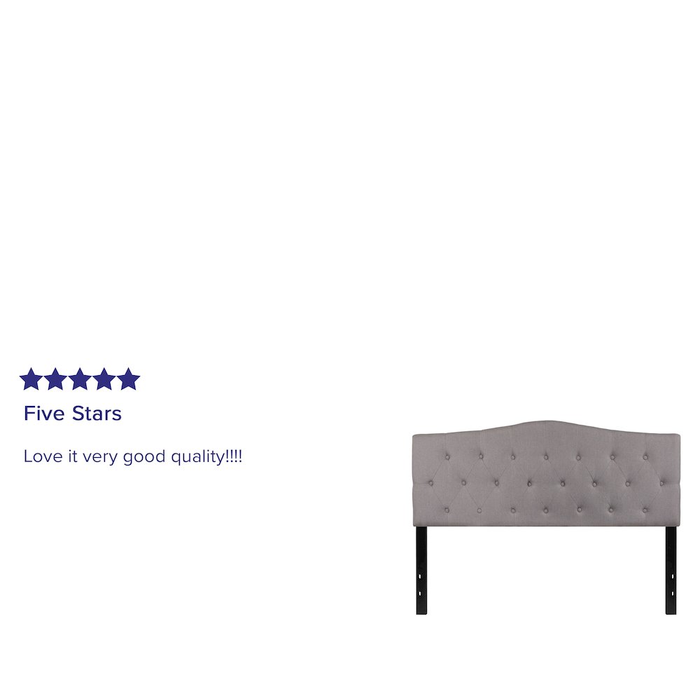 Tufted Upholstered Queen Size Headboard in Light Gray Fabric. Picture 4