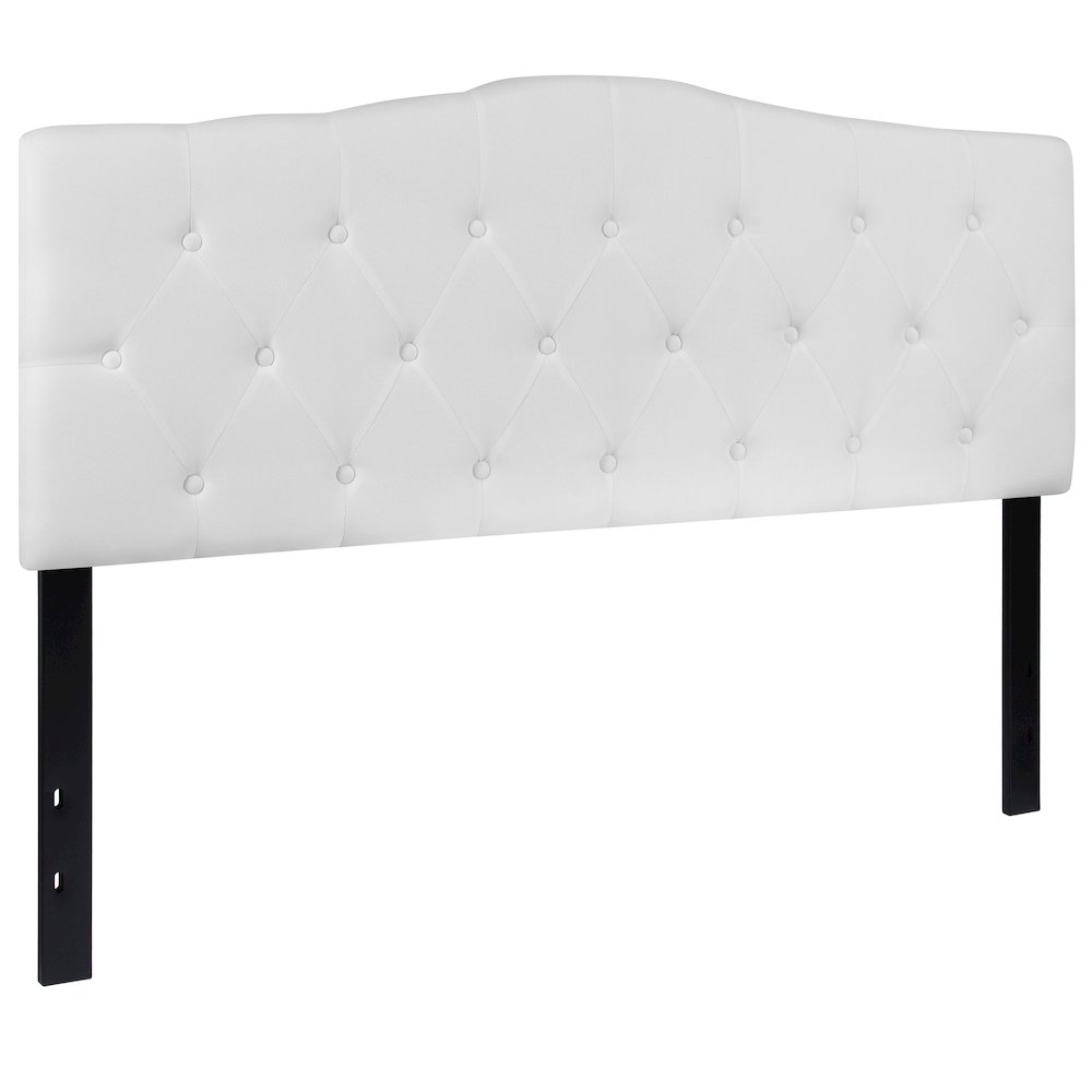 Tufted Upholstered Queen Size Headboard in White Fabric. Picture 1