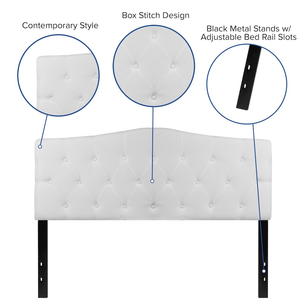 Tufted Upholstered Queen Size Headboard in White Fabric. Picture 5