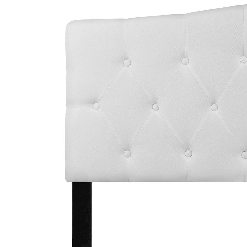 Tufted Upholstered Queen Size Headboard in White Fabric. Picture 11