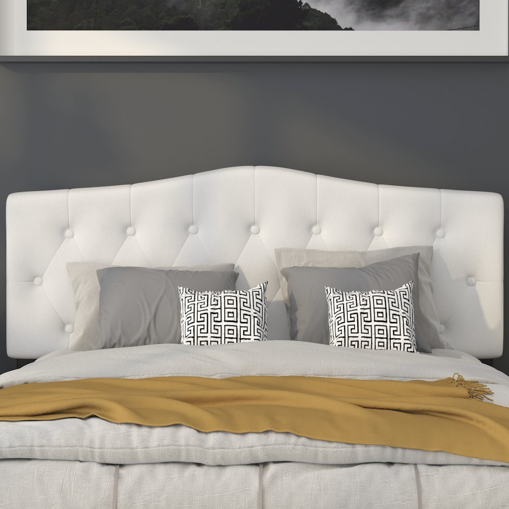 Tufted Upholstered Queen Size Headboard in White Fabric. Picture 7