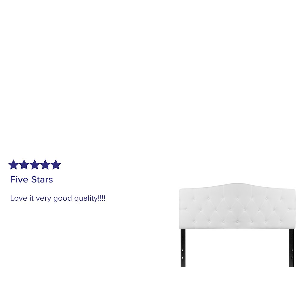 Tufted Upholstered Queen Size Headboard in White Fabric. Picture 4