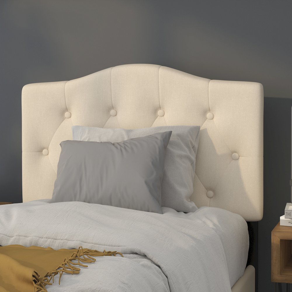 Tufted Upholstered Twin Size Headboard in Beige Fabric. Picture 2