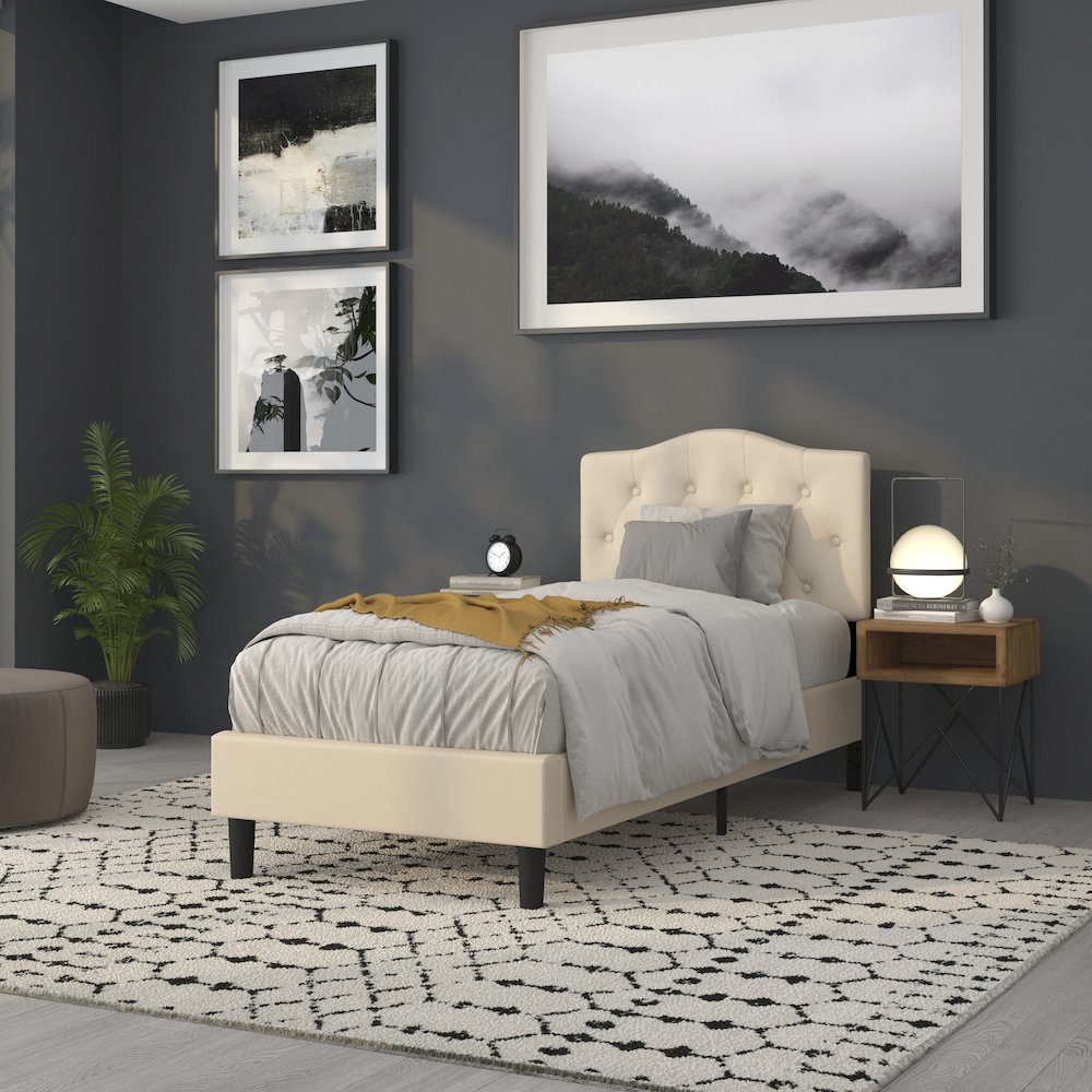 Tufted Upholstered Twin Size Headboard in Beige Fabric. Picture 8