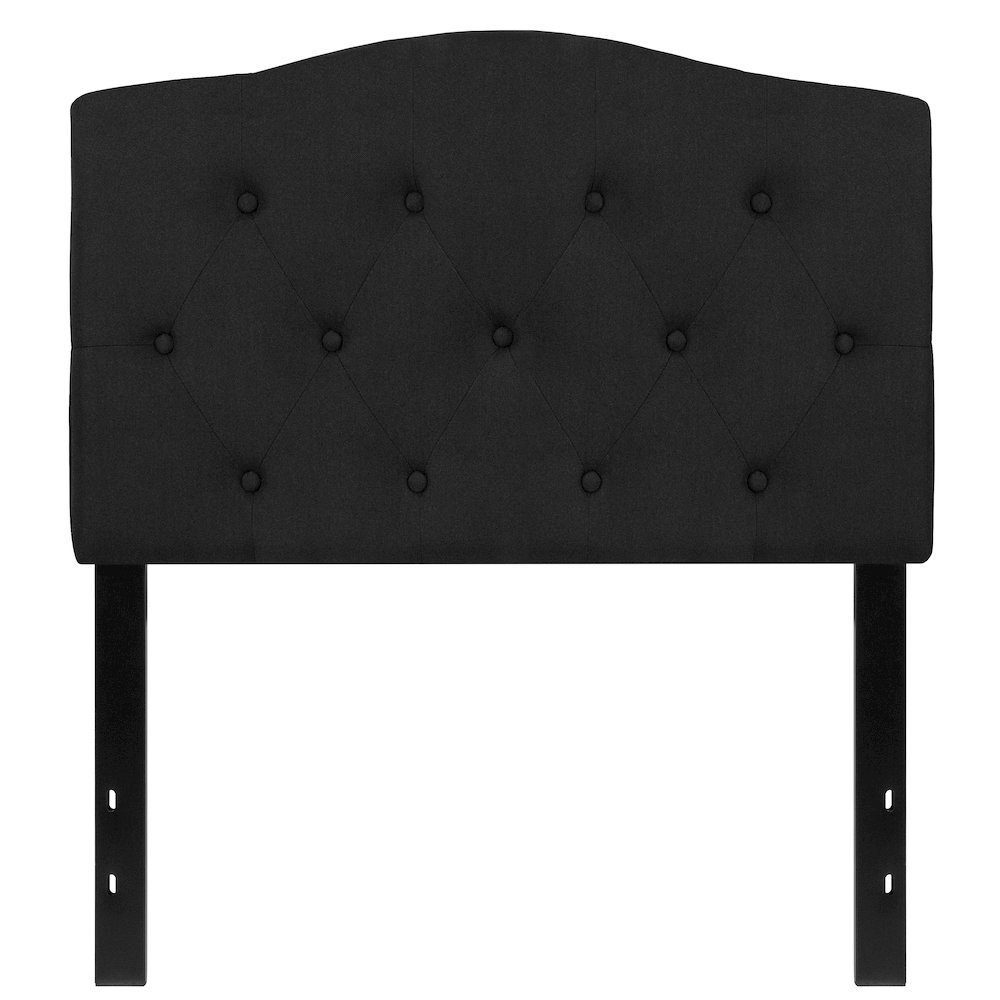 Arched Button Tufted Upholstered Twin Size Headboard in Black Fabric. Picture 1