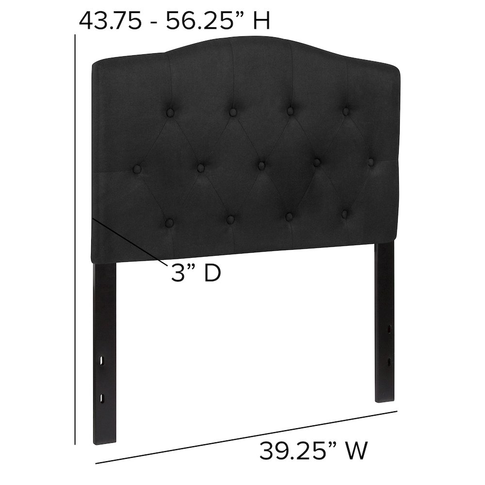 Arched Button Tufted Upholstered Twin Size Headboard in Black Fabric. Picture 2