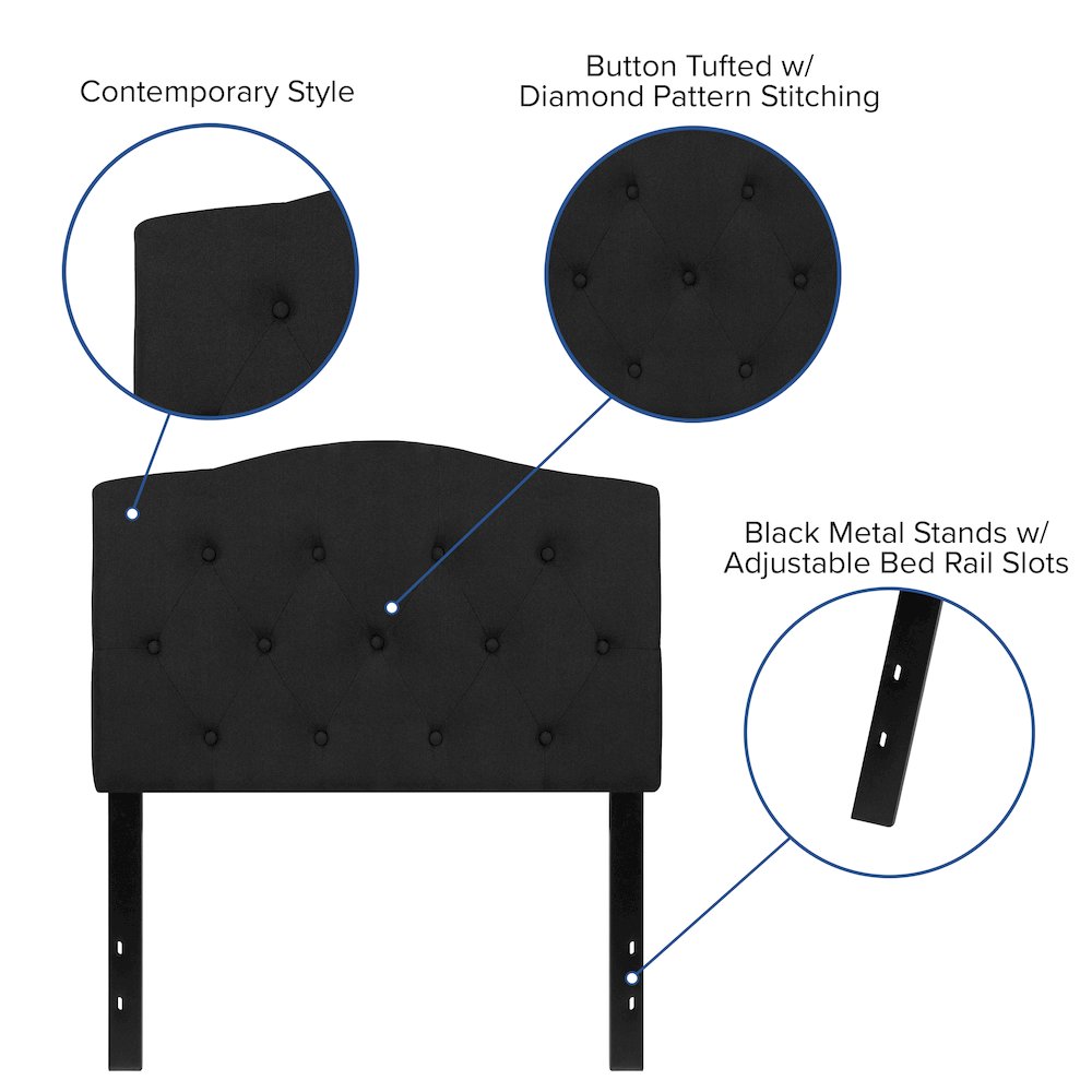 Arched Button Tufted Upholstered Twin Size Headboard in Black Fabric. Picture 4