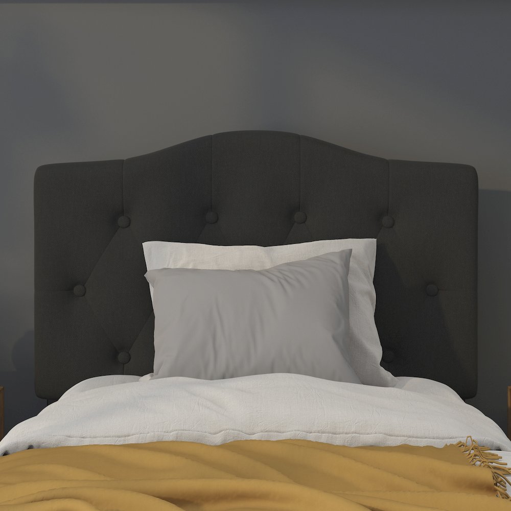 Tufted Upholstered Twin Size Headboard in Black Fabric. Picture 7