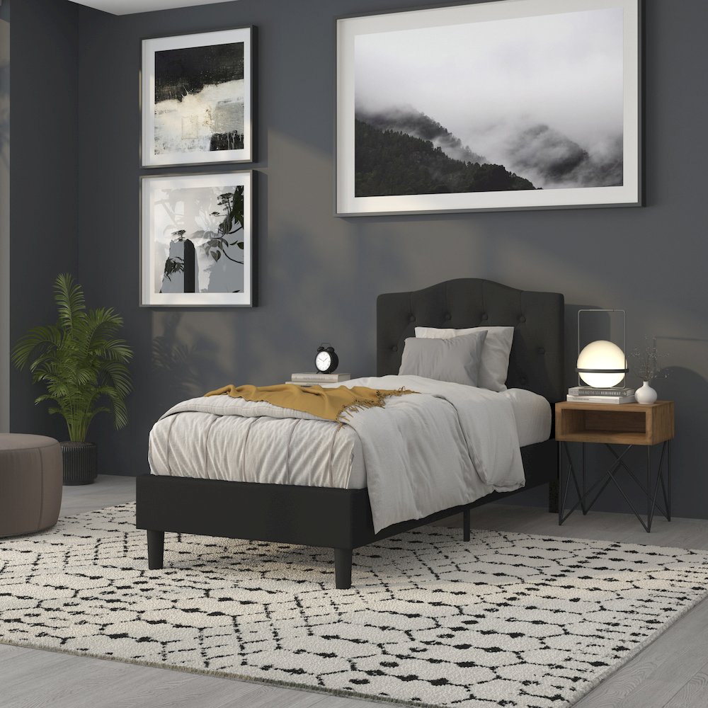 Tufted Upholstered Twin Size Headboard in Black Fabric. Picture 8