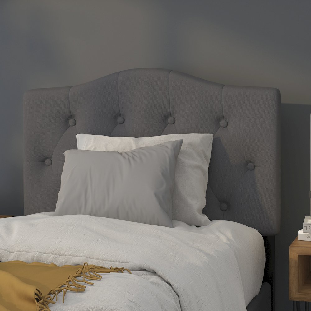 Tufted Upholstered Twin Size Headboard in Dark Gray Fabric. Picture 2