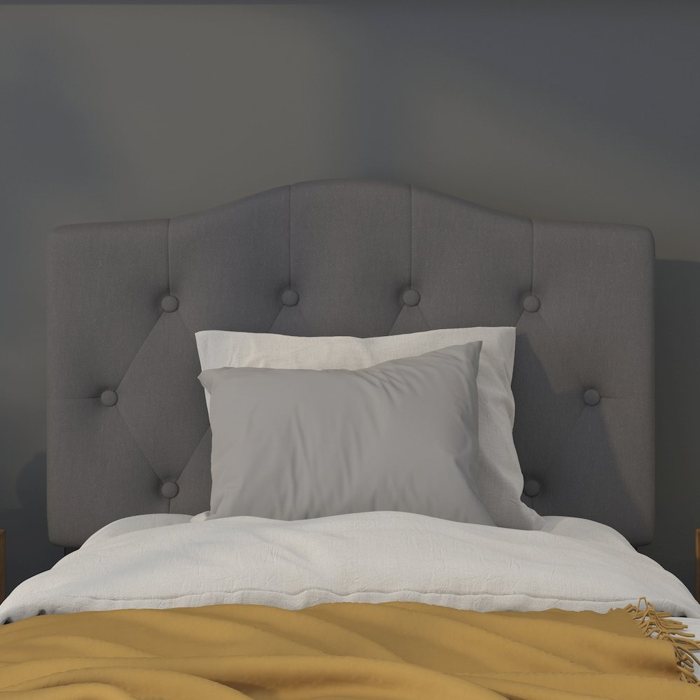Tufted Upholstered Twin Size Headboard in Dark Gray Fabric. Picture 6