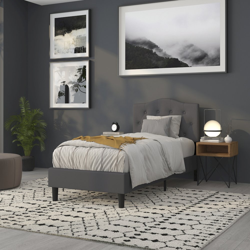 Tufted Upholstered Twin Size Headboard in Dark Gray Fabric. Picture 7