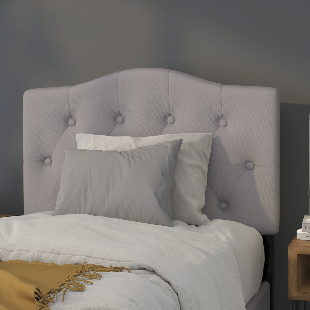 Tufted Upholstered Twin Size Headboard in Light Gray Fabric. Picture 2