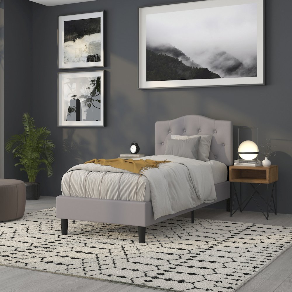 Tufted Upholstered Twin Size Headboard in Light Gray Fabric. Picture 8