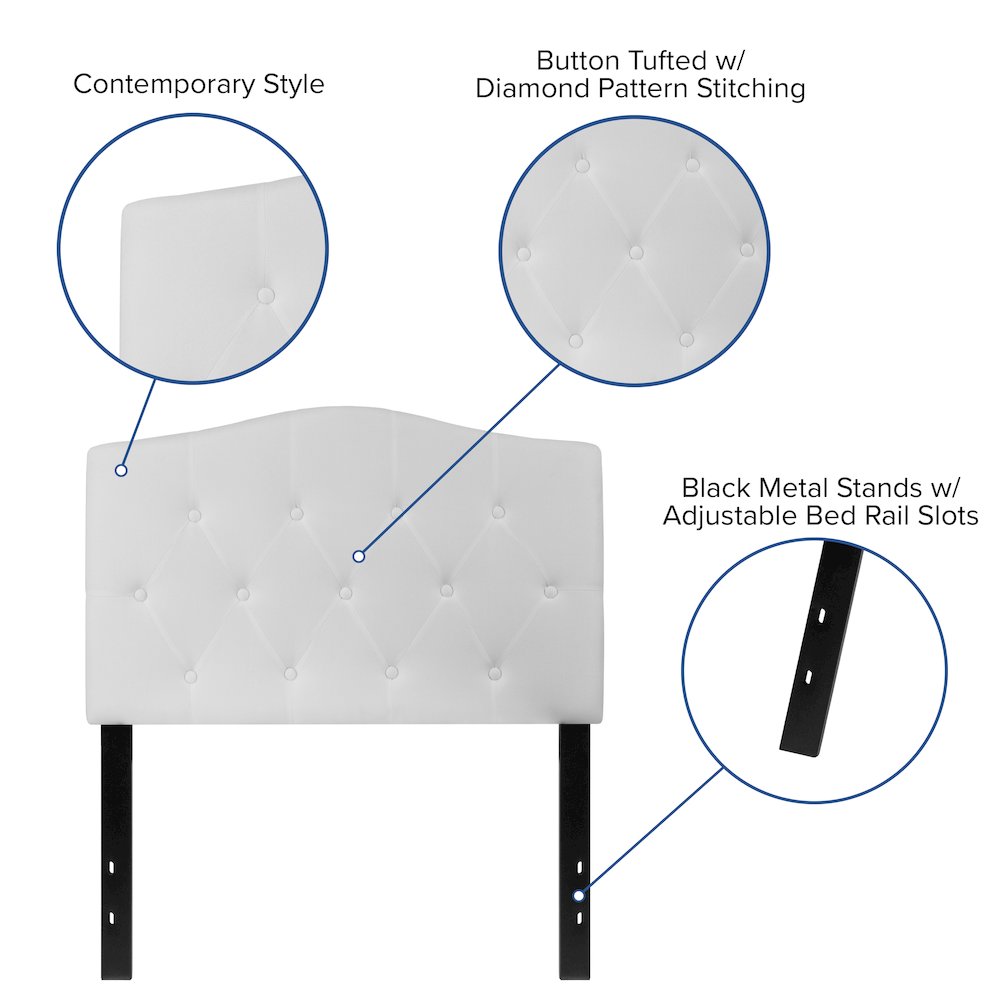 Tufted Upholstered Twin Size Headboard in White Fabric. Picture 5