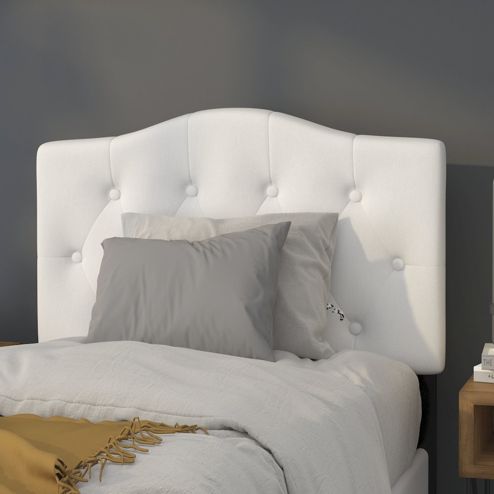 Tufted Upholstered Twin Size Headboard in White Fabric. Picture 2