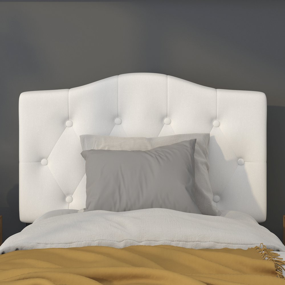Tufted Upholstered Twin Size Headboard in White Fabric. Picture 7
