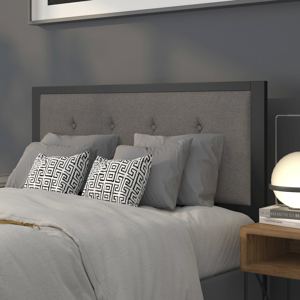 Metal Tufted Upholstered Full Size Headboard in Dark Gray Fabric. Picture 2