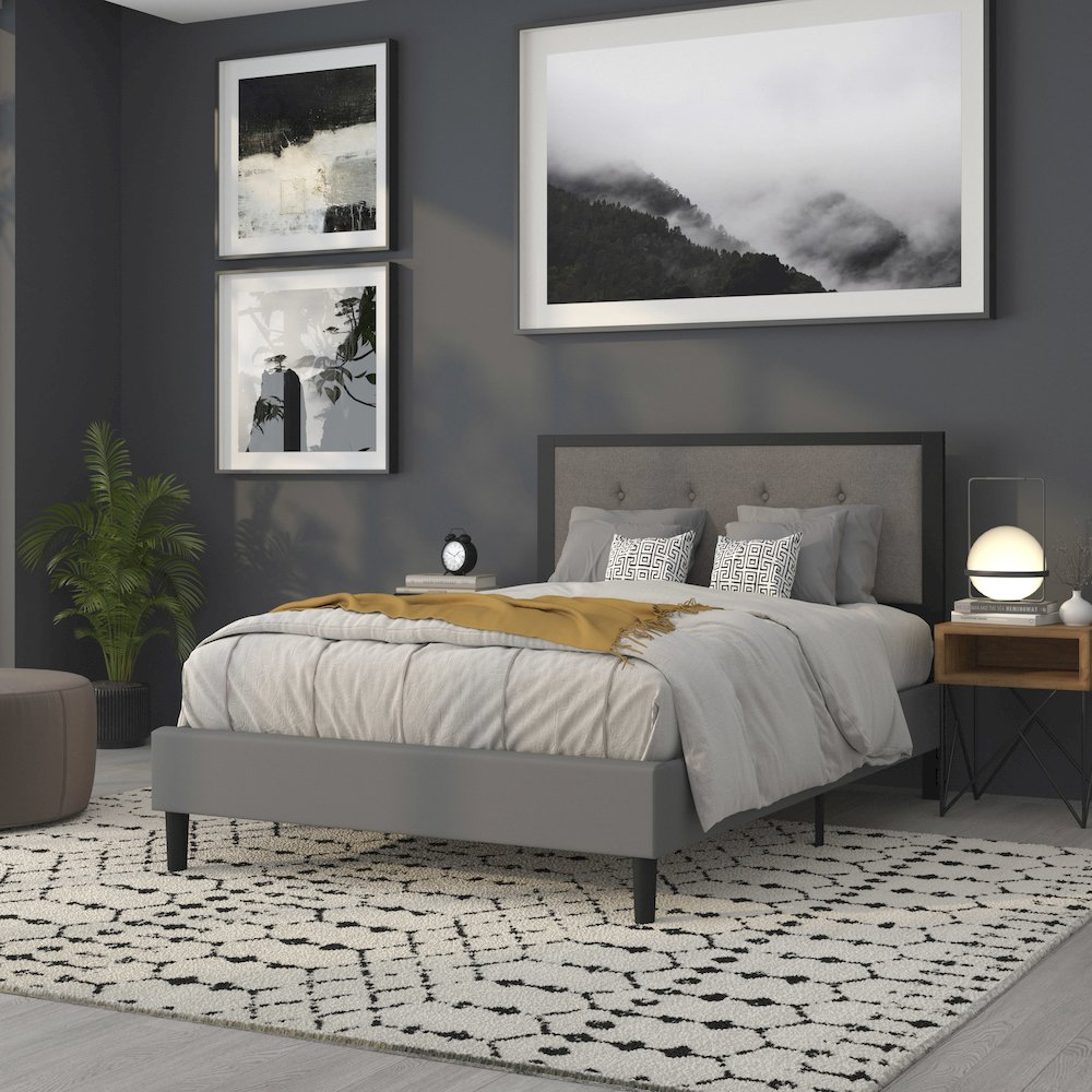 Metal Tufted Upholstered Full Size Headboard in Dark Gray Fabric. Picture 7