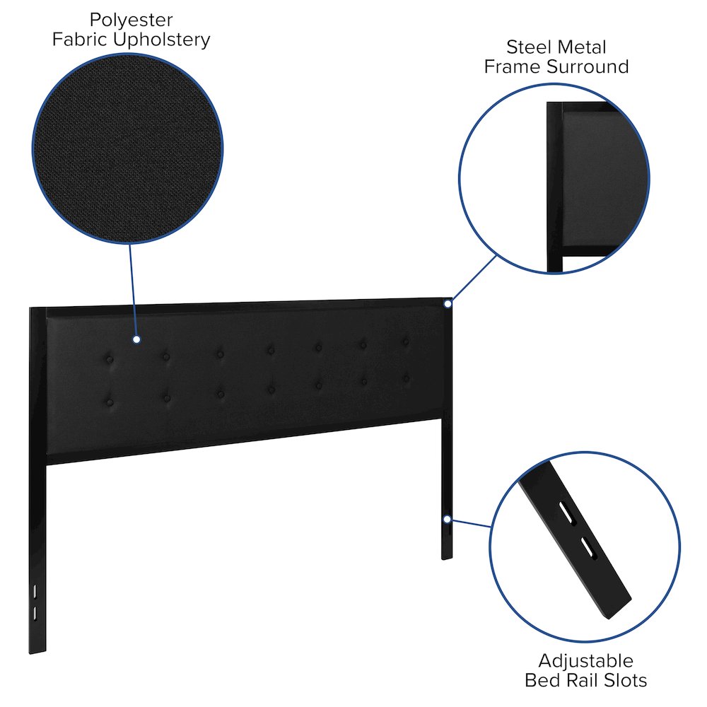Metal Tufted Upholstered King Size Headboard in Black Fabric. Picture 4
