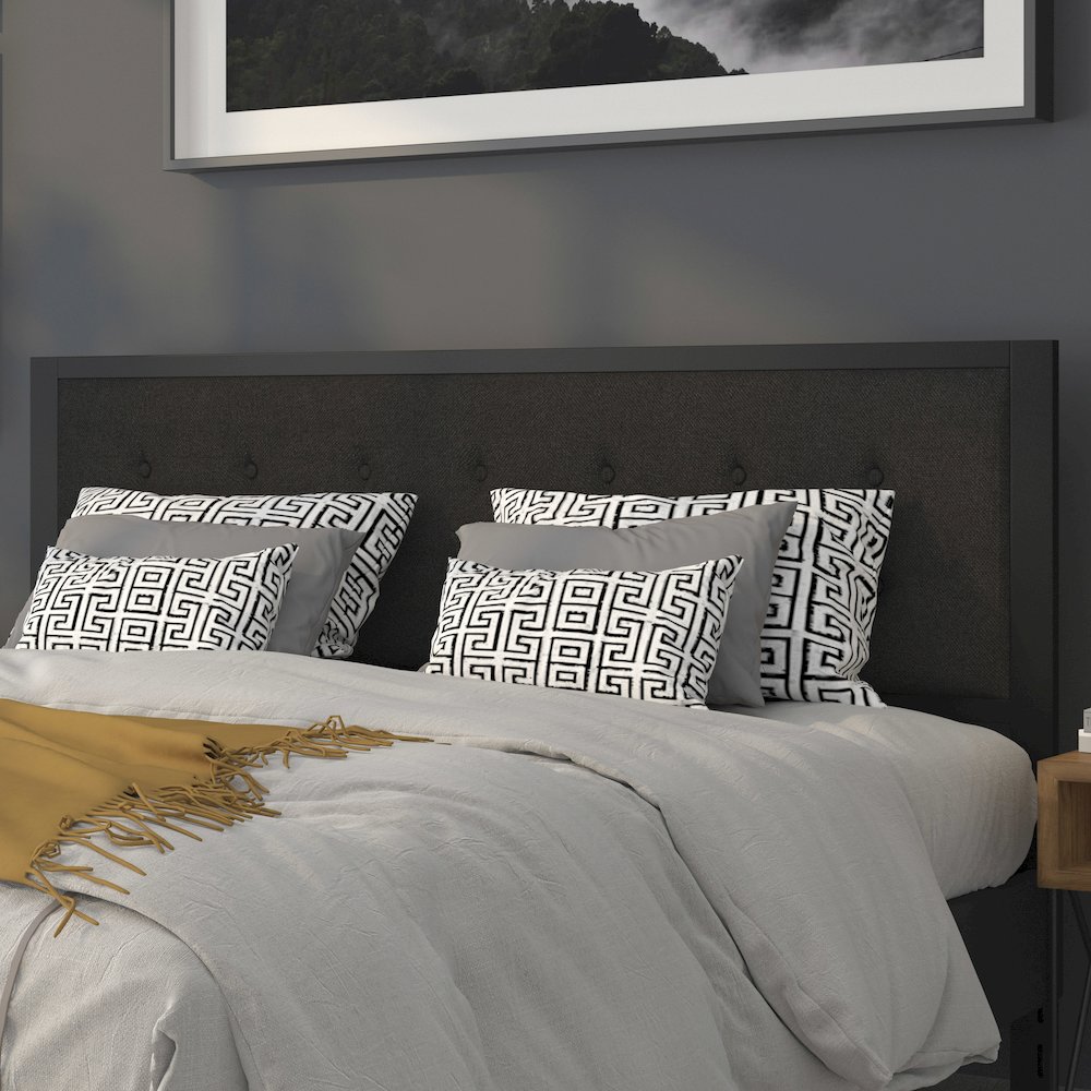 Metal Tufted Upholstered King Size Headboard in Black Fabric. Picture 2