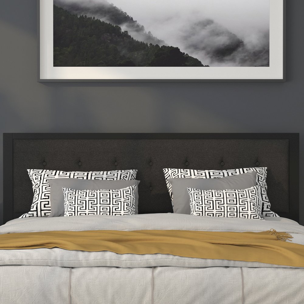 Metal Tufted Upholstered King Size Headboard in Black Fabric. Picture 6