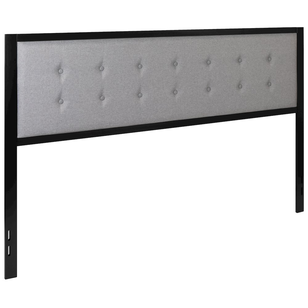 Metal Tufted Upholstered King Size Headboard in Light Gray Fabric. Picture 1