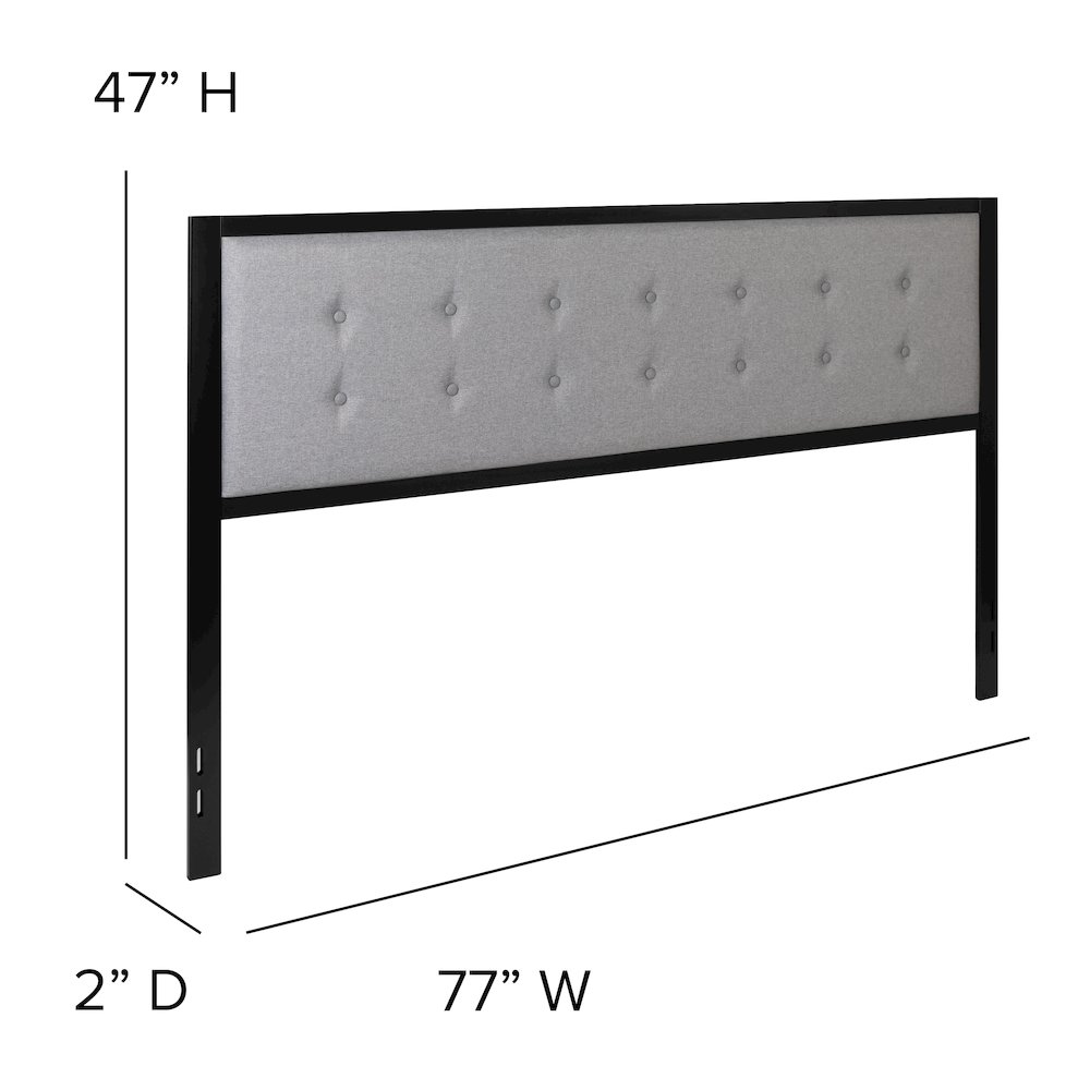 Metal Tufted Upholstered King Size Headboard in Light Gray Fabric. Picture 5