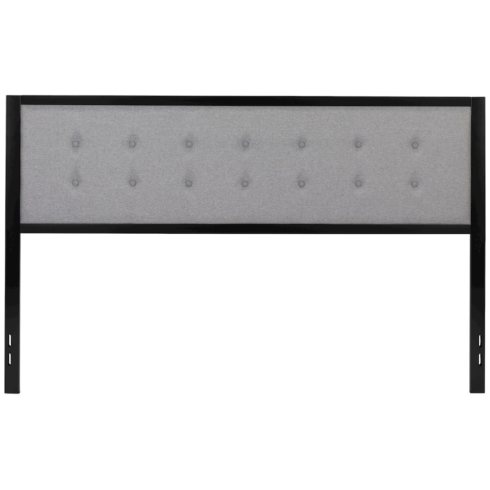 Metal Tufted Upholstered King Size Headboard in Light Gray Fabric. Picture 10