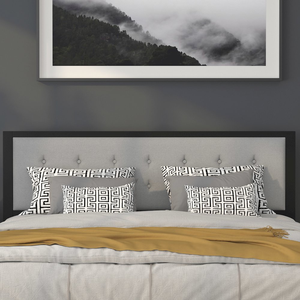 Metal Tufted Upholstered King Size Headboard in Light Gray Fabric. Picture 6